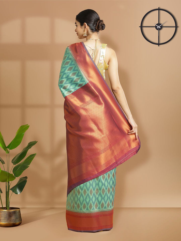 Wedding Wear Mint Green Color Soft Silk Saree With Maroon Border