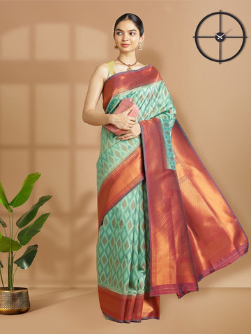 Wedding Wear Mint Green Color Soft Silk Saree With Maroon Border