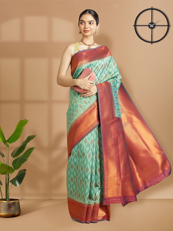Wedding Wear Mint Green Color Soft Silk Saree With Maroon Border