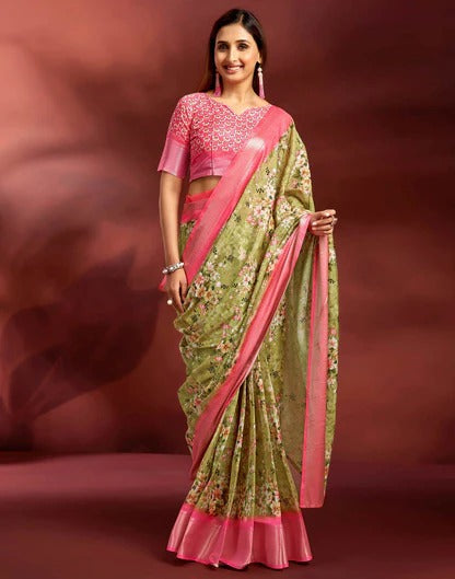 Wedding Wear Moss Green Color Soft Silk Printed Saree