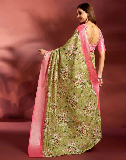 Wedding Wear Moss Green Color Soft Silk Printed Saree