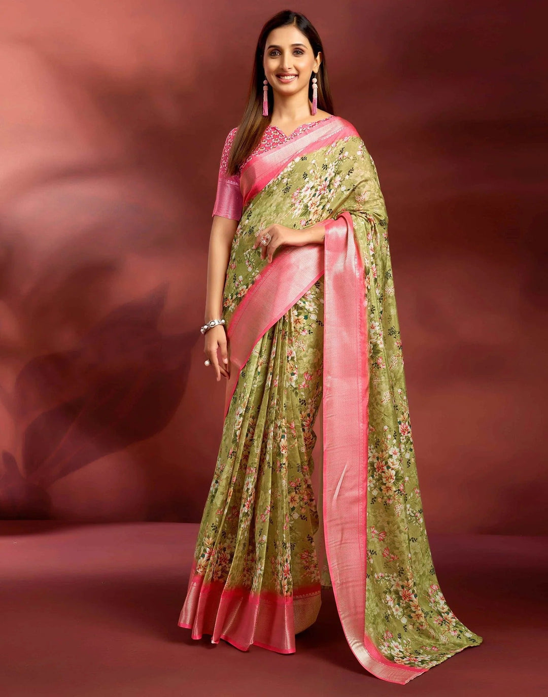 Wedding Wear Moss Green Color Soft Silk Printed Saree