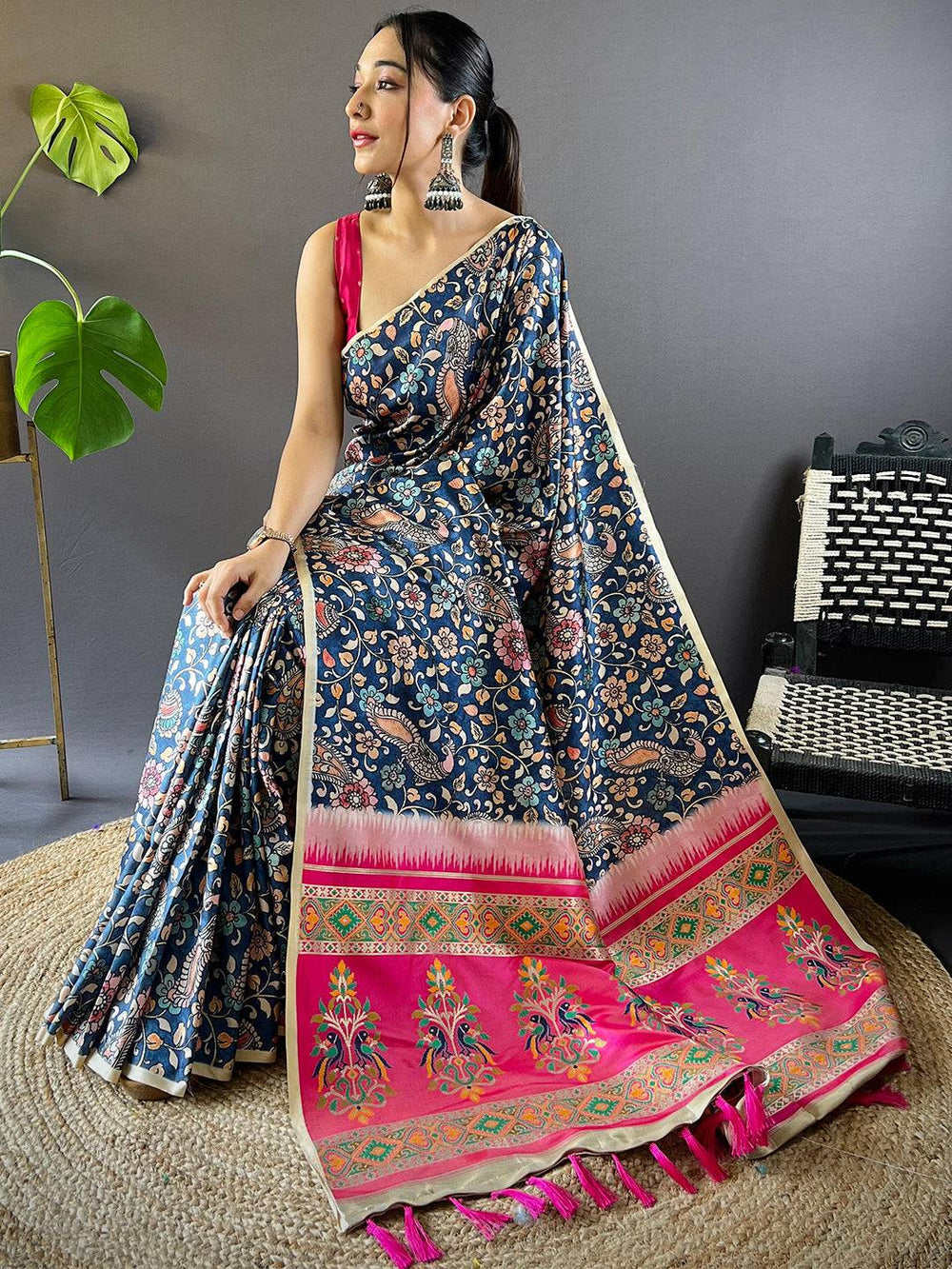 Wedding Wear Navy Blue Color Soft Silk Saree