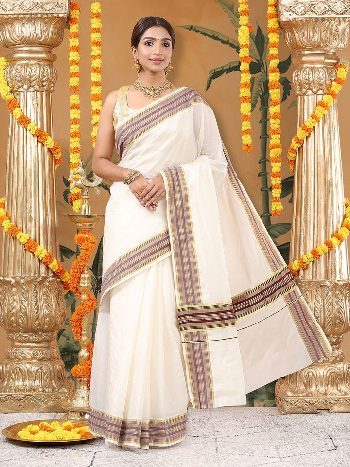 Wedding Wear Off-White Color Cotton Silk Saree