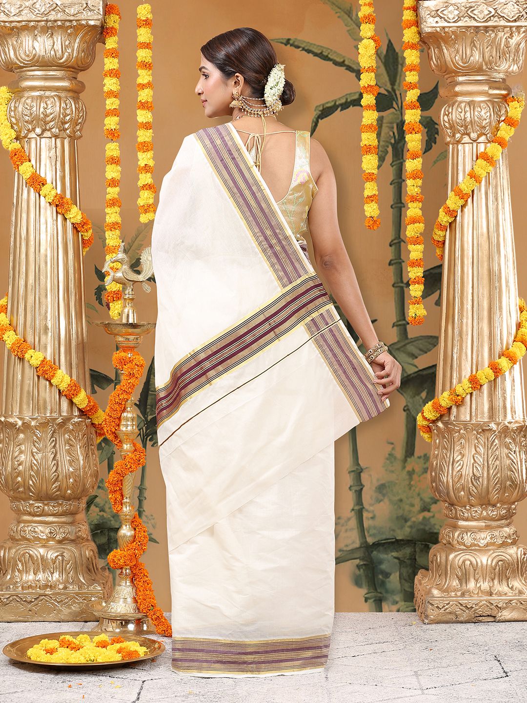 Wedding Wear Off-White Color Cotton Silk Saree