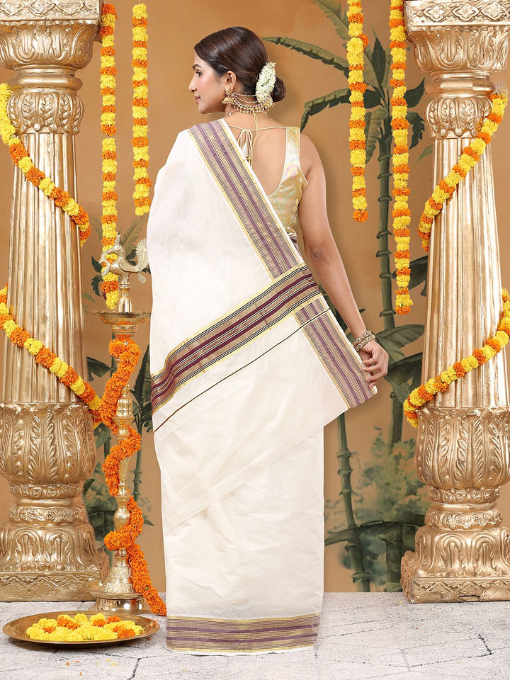 Wedding Wear Off-White Color Cotton Silk Saree