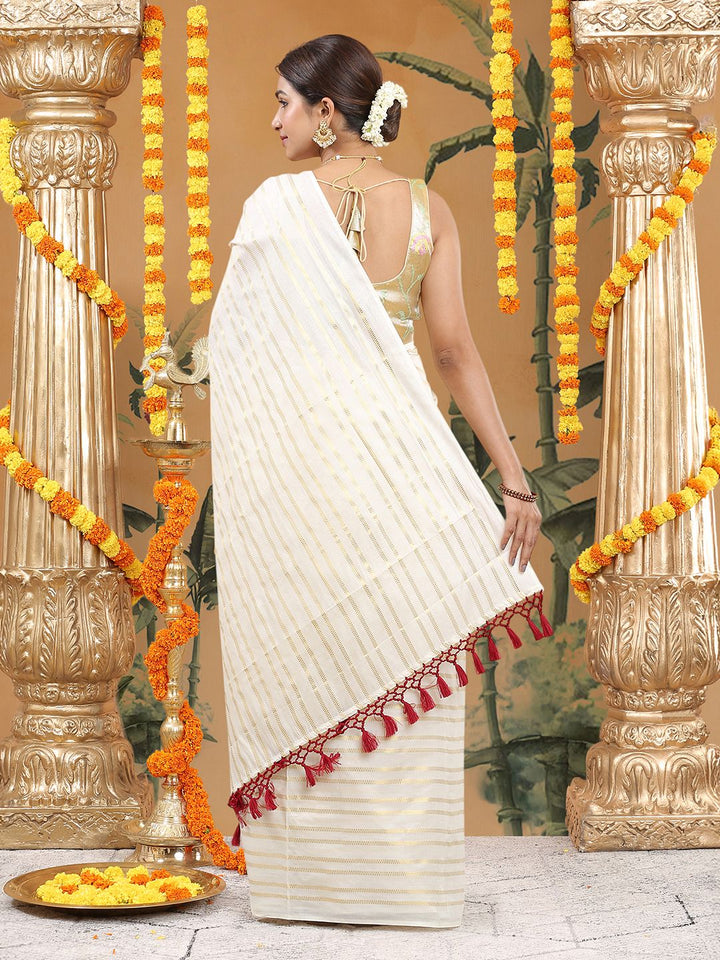 Wedding Wear Off White Color Cotton Soft Silk Saree
