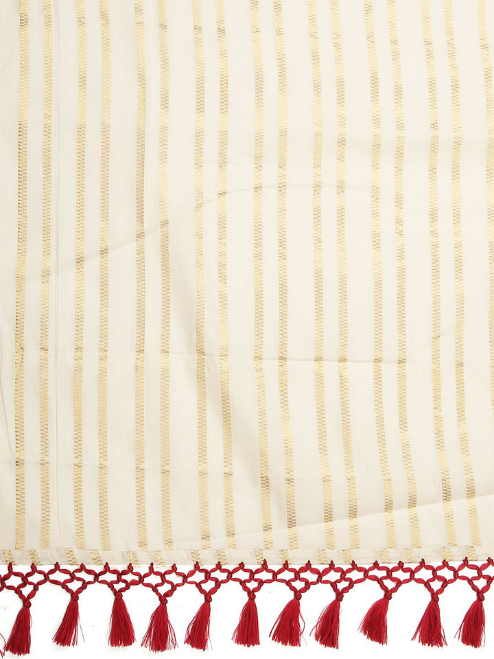 Wedding Wear Off White Color Cotton Soft Silk Saree