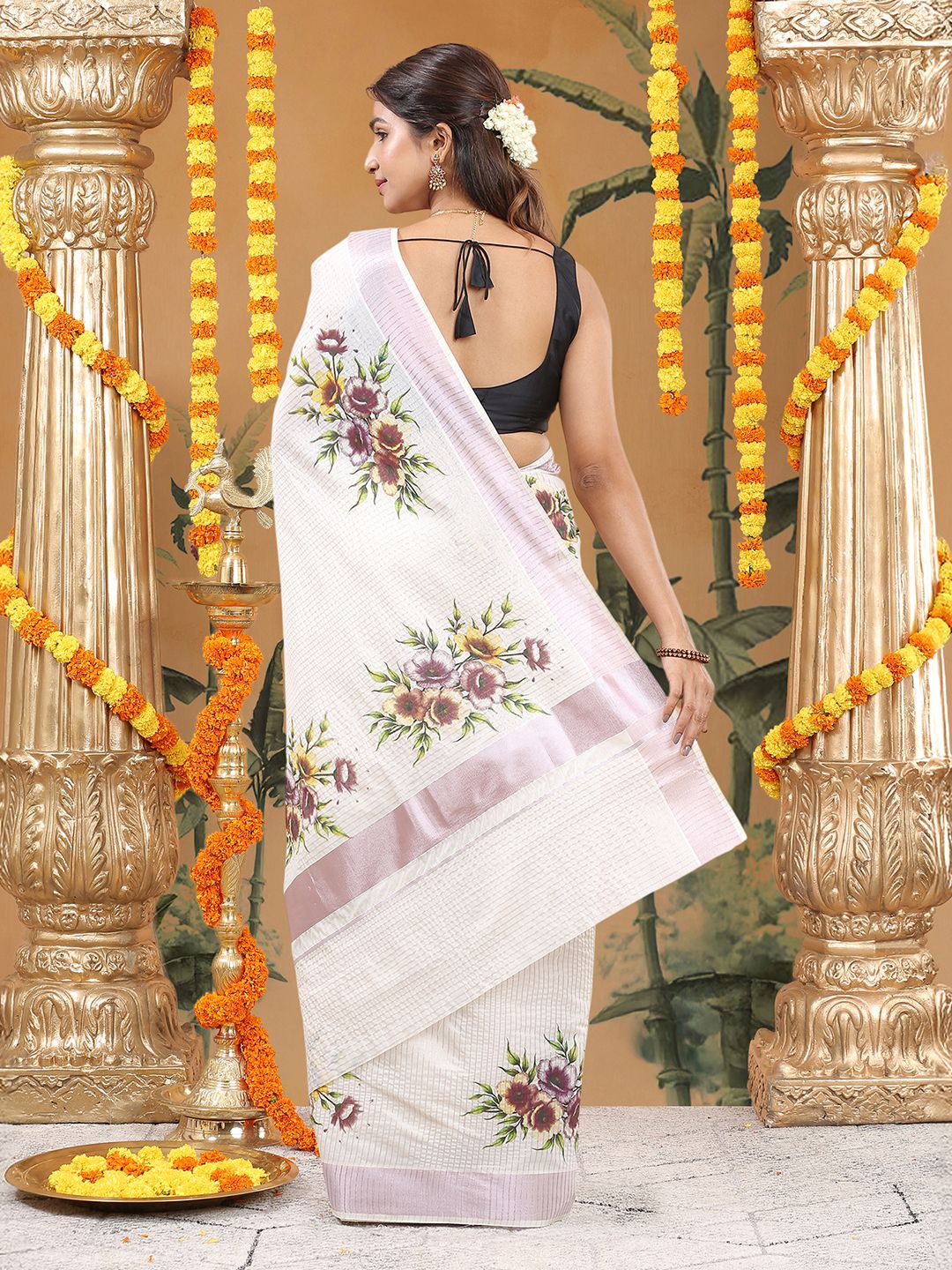 Wedding Wear Off White Color Cotton Soft Silk Saree