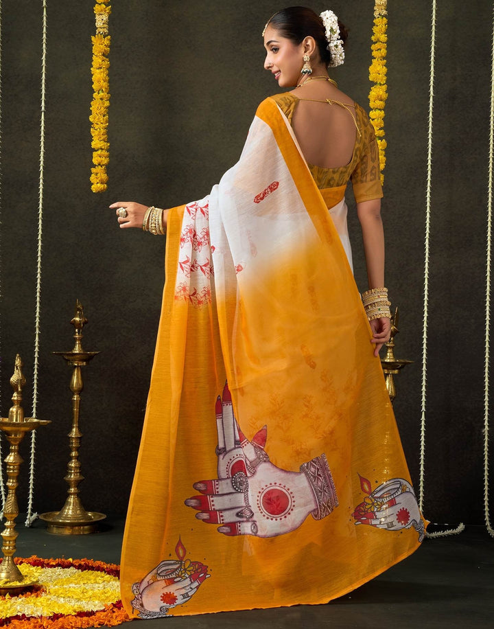 Wedding Wear Off White Color Cotton Saree