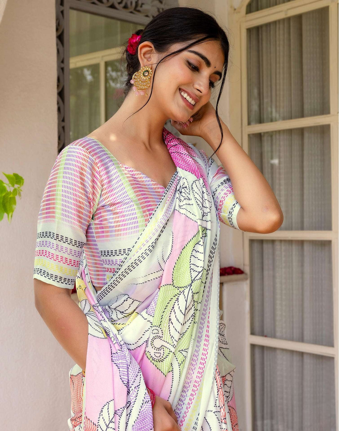Wedding Wear Off White Color Soft Silk Printed Saree