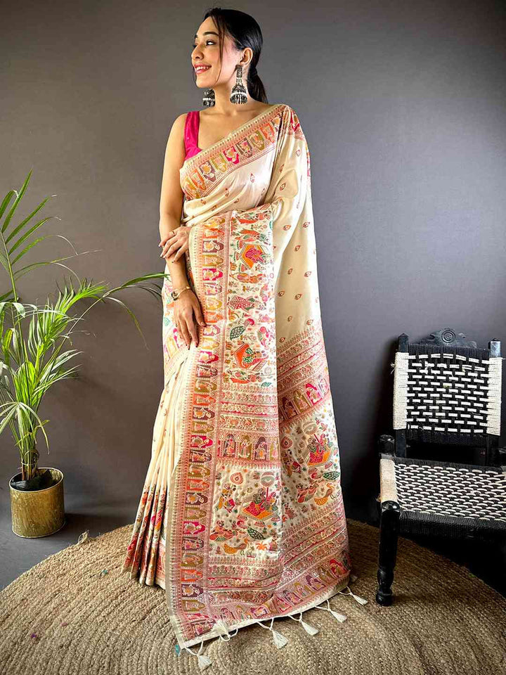 Wedding Wear Off White Color Soft Silk Saree