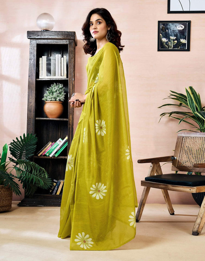 Wedding Wear Olive Green Color Banarasi Silk Printed Saree