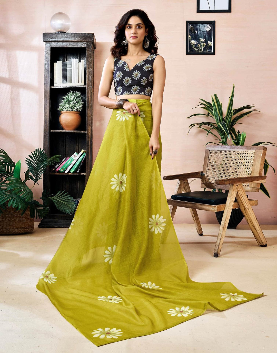 Wedding Wear Olive Green Color Banarasi Silk Printed Saree