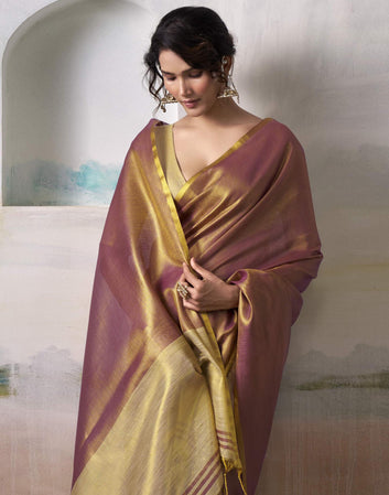 Wedding Wear Orange Color Tissue Silk Saree