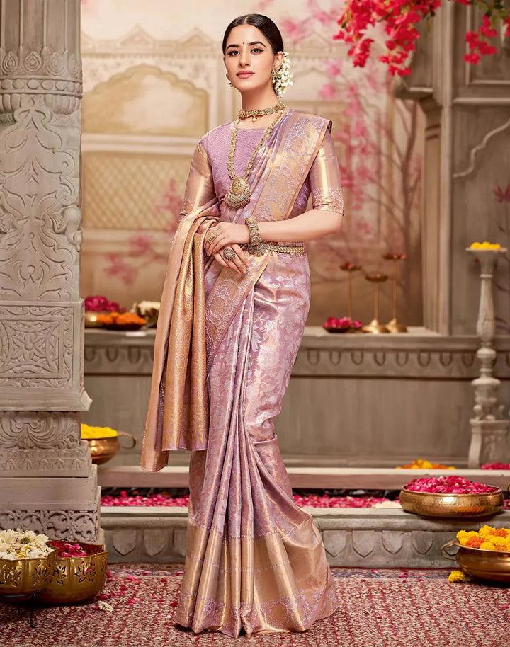 Wedding Wear Peach Color Soft Silk Saree