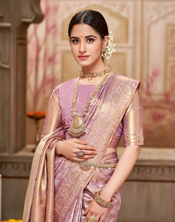 Wedding Wear Peach Color Soft Silk Saree