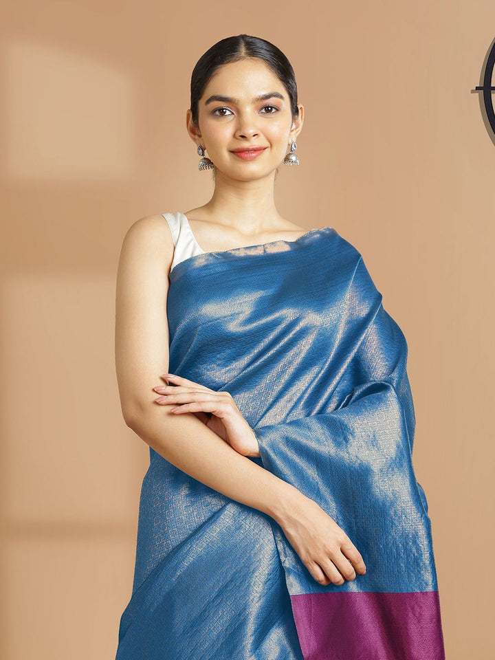 Wedding Wear Peacock Blue Color Soft Silk Saree