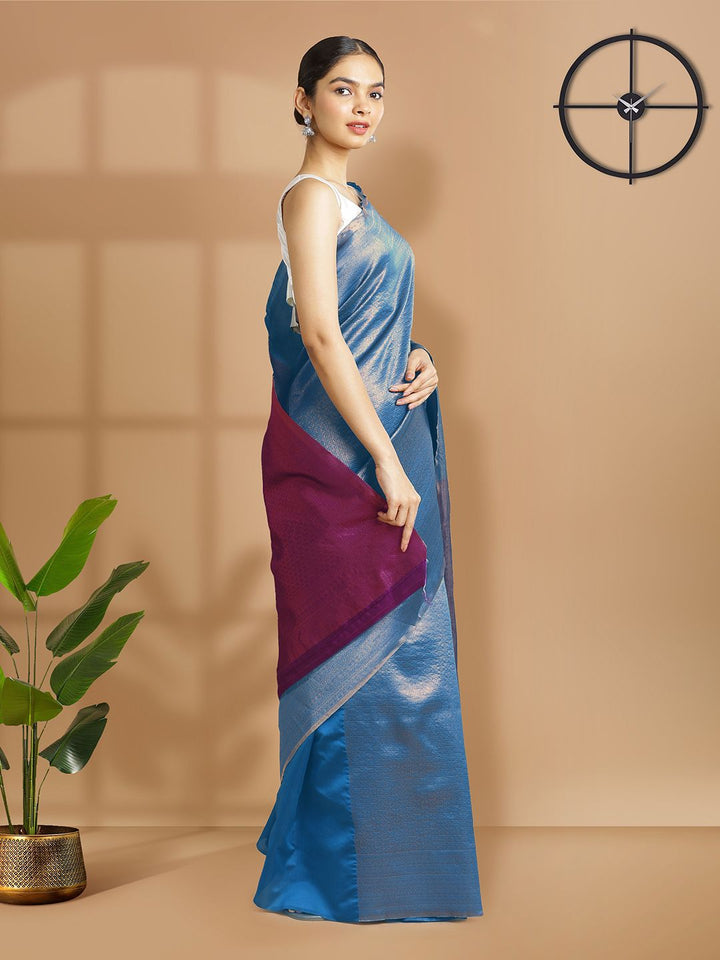 Wedding Wear Peacock Blue Color Soft Silk Saree