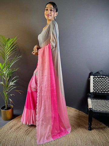 Wedding Wear Pink And Silver Color Soft Silk Saree