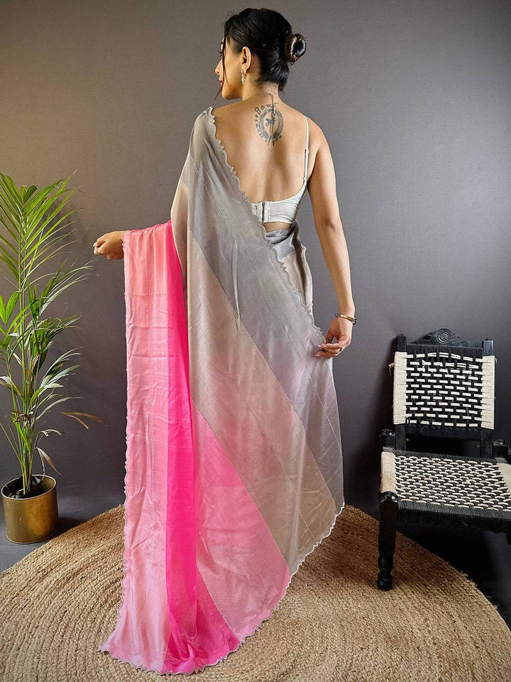 Wedding Wear Pink And Silver Color Soft Silk Saree