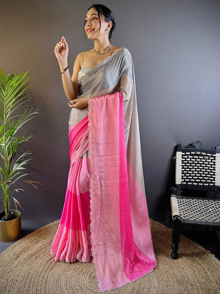 Wedding Wear Pink And Silver Color Soft Silk Saree