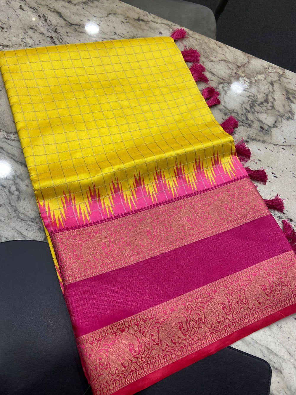 Wedding Wear Pink And Yellow Color Soft Silk Saree
