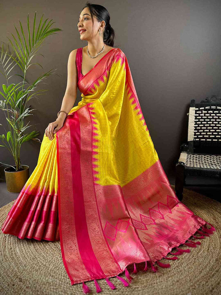 Wedding Wear Pink And Yellow Color Soft Silk Saree