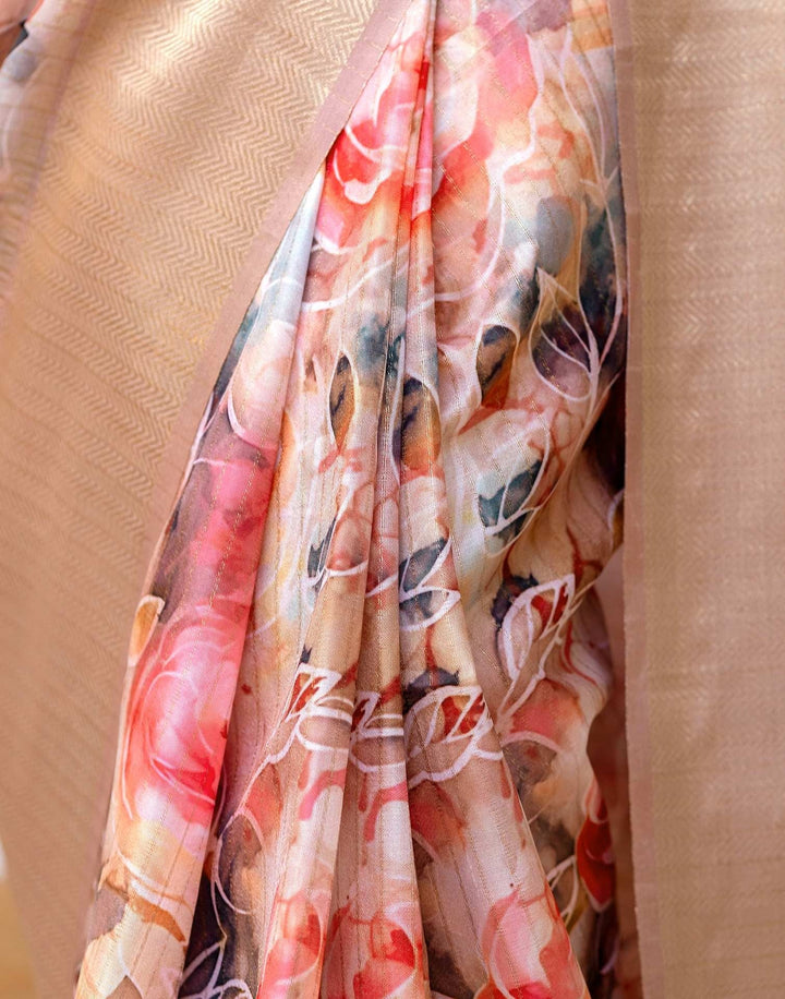 Wedding Wear Pink Color Soft Silk Woven Border Printed Saree