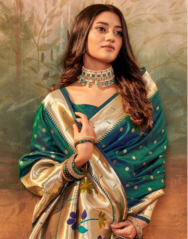 Wedding Wear Rama Green Color Soft Silk Saree