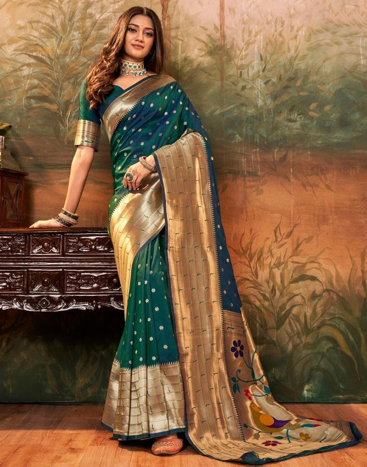 Wedding Wear Rama Green Color Soft Silk Saree