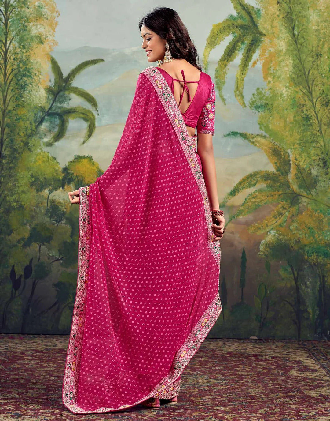 Wedding Wear Rani Pink Color Bandhani Saree