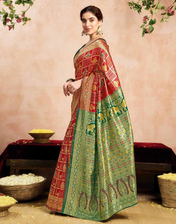 Wedding WearRed Color Banarasi Silk Woven Patola Saree