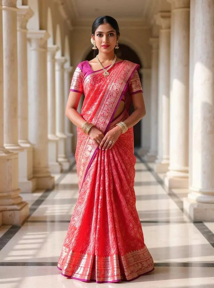 Wedding Wear Red Color Soft Silk Saree