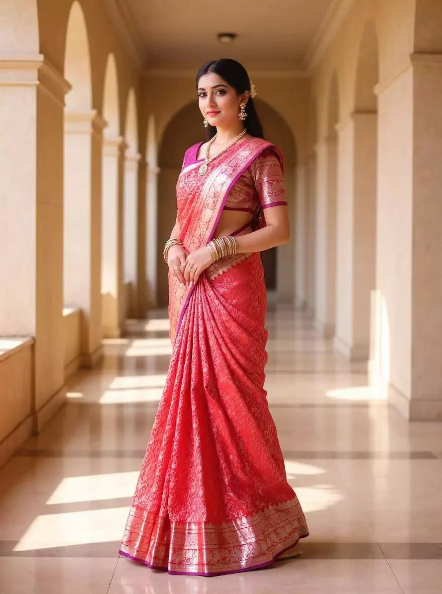 Wedding Wear Red Color Soft Silk Saree