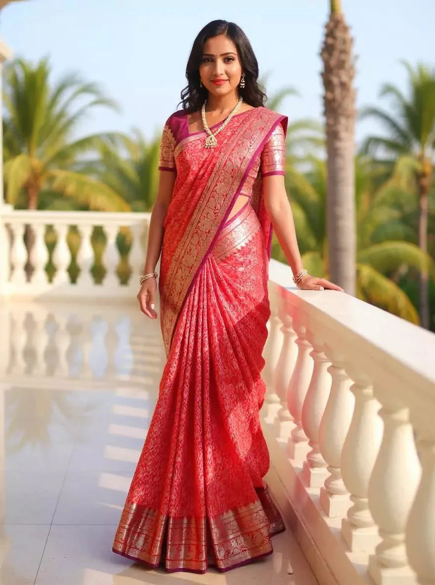Wedding Wear Red Color Soft Silk Saree
