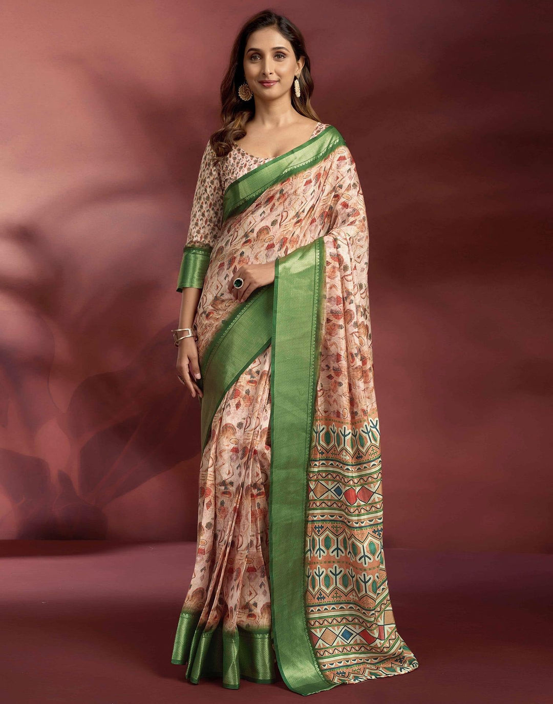 Wedding Wear Rose Pink Color Soft Silk Printed Saree