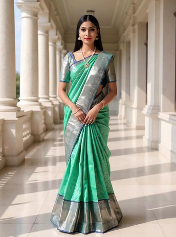 Wedding Wear Sea Green Color Soft Silk Saree