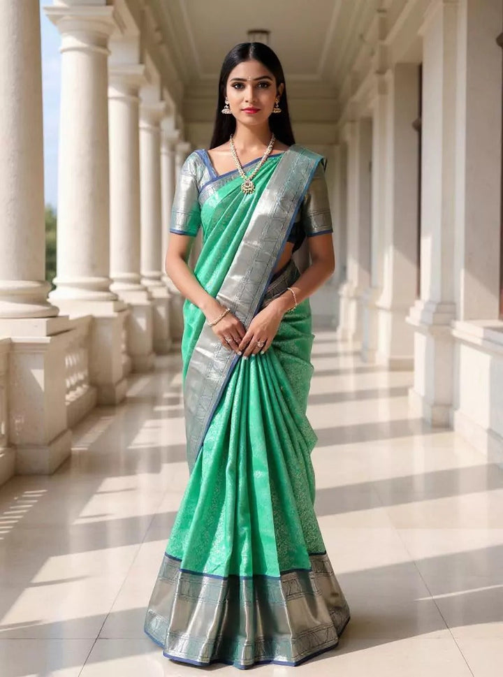 Wedding Wear Sea Green Color Soft Silk Saree
