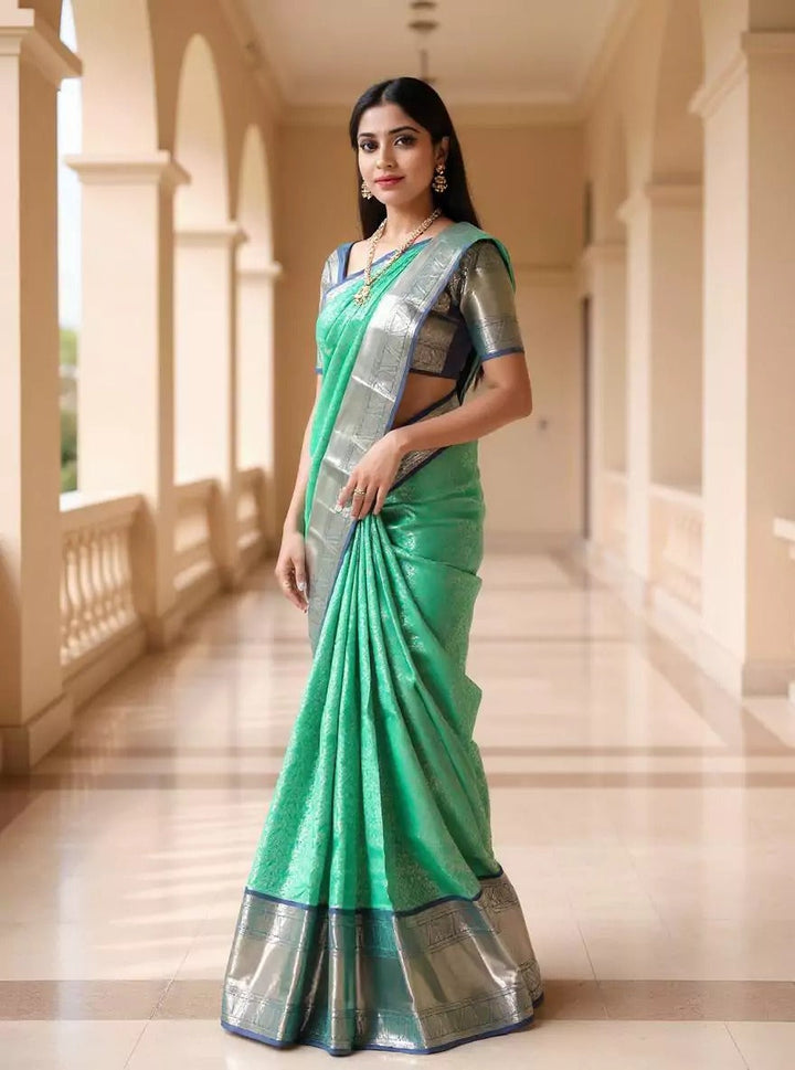 Wedding Wear Sea Green Color Soft Silk Saree