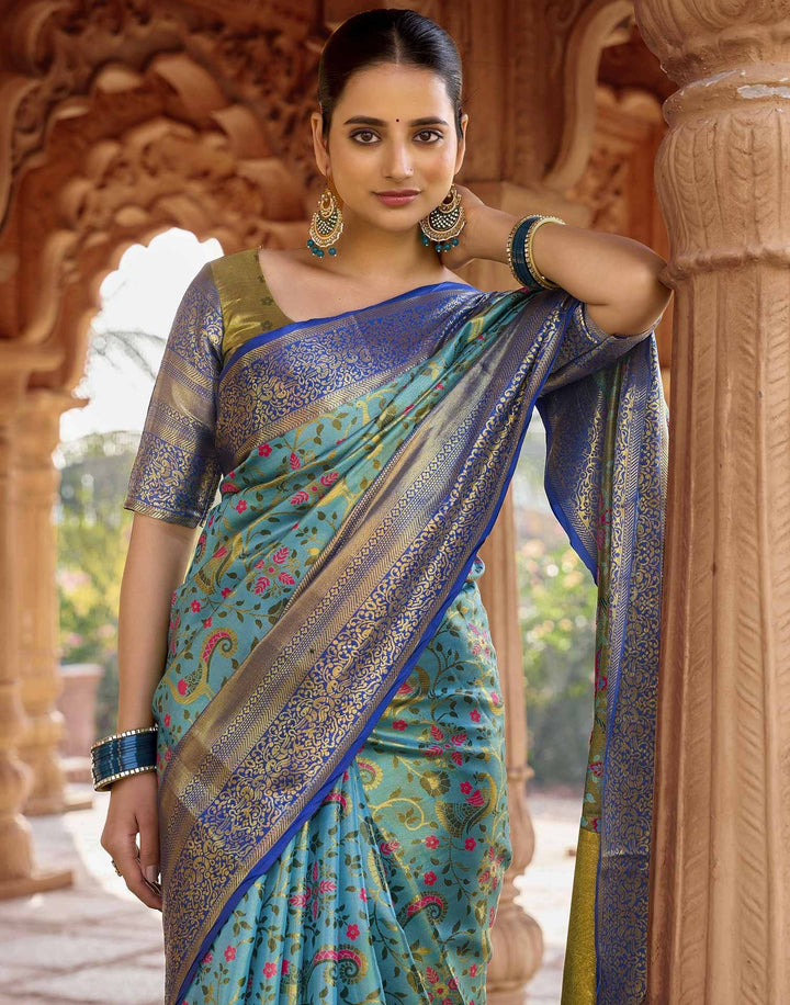 Wedding Wear Sky Blue Color Kanjivaram Silk Saree