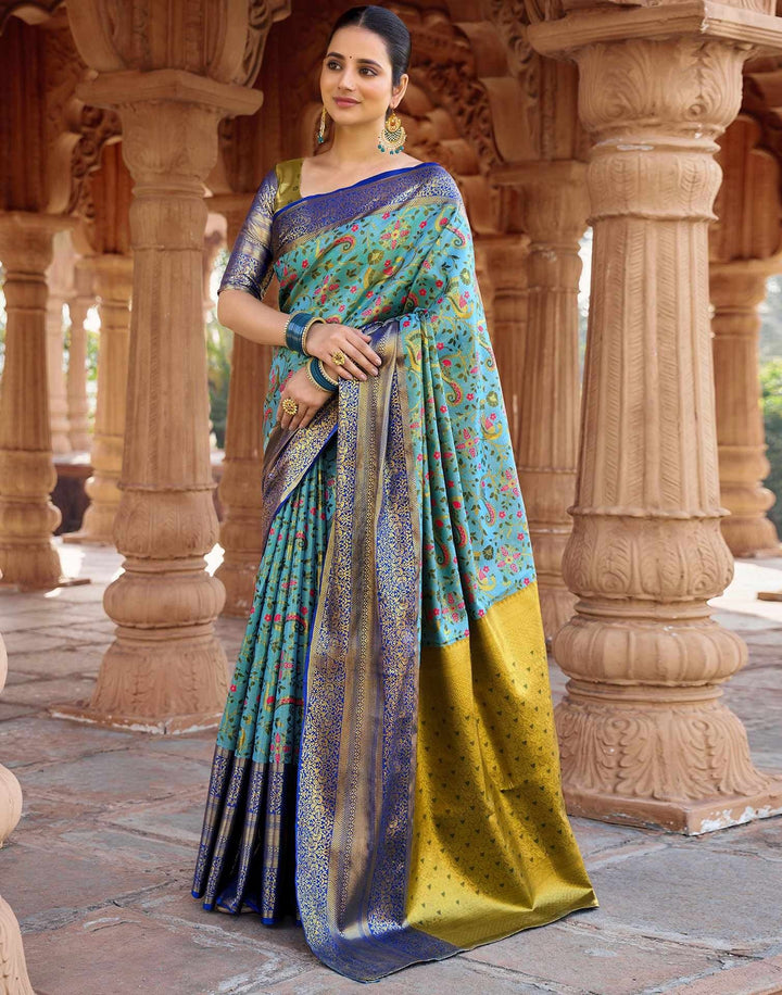 Wedding Wear Sky Blue Color Kanjivaram Silk Saree