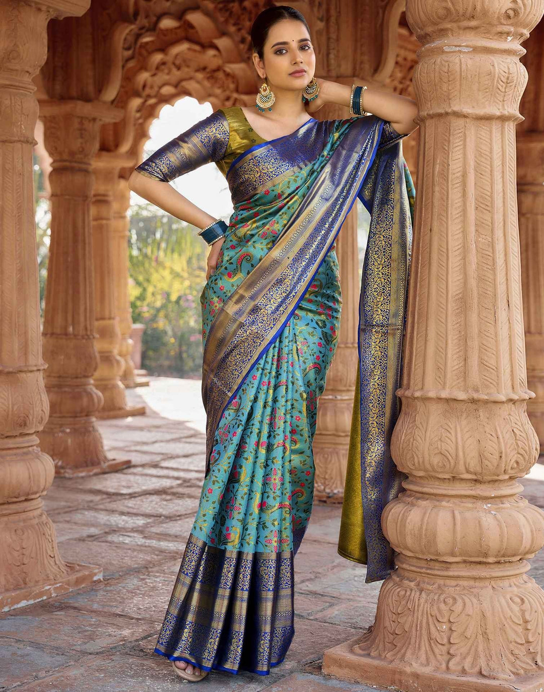 Wedding Wear Sky Blue Color Kanjivaram Silk Saree