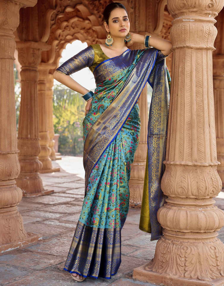 Wedding Wear Sky Blue Color Kanjivaram Silk Saree