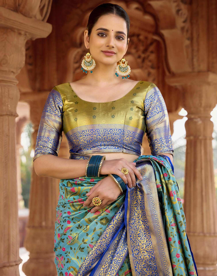 Wedding Wear Sky Blue Color Kanjivaram Silk Saree