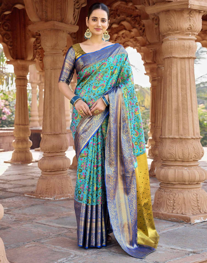 Wedding Wear Sky Blue Color Kanjivaram Silk Saree