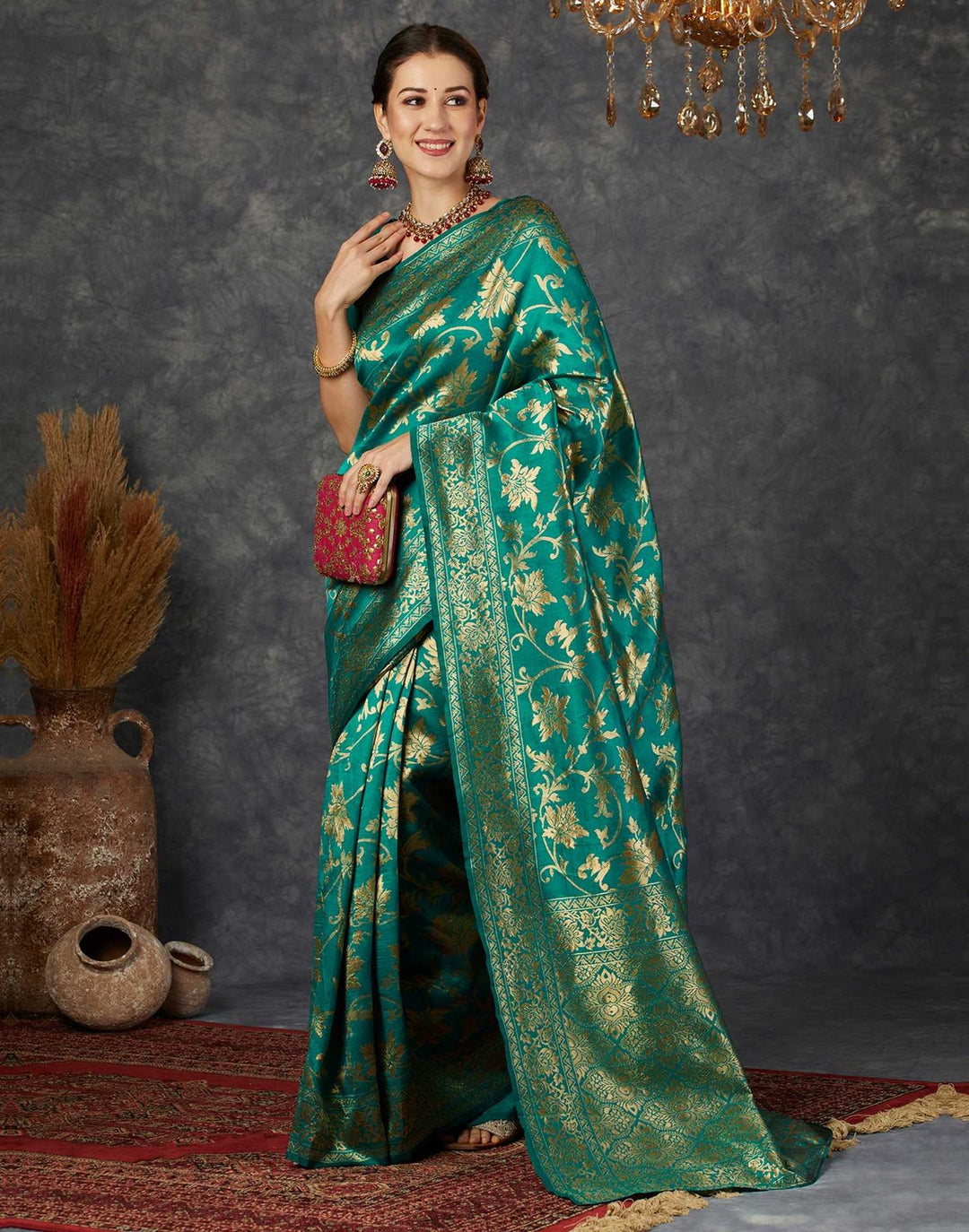 Wedding Wear Teal Green Color Banarasi Saree