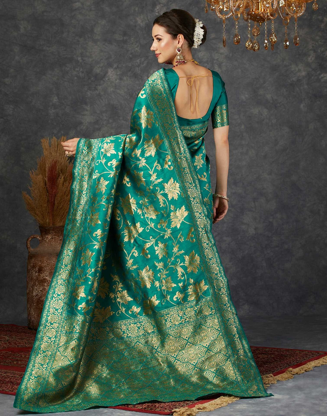Wedding Wear Teal Green Color Banarasi Saree