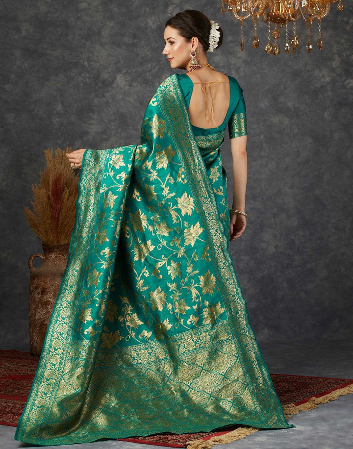 Wedding Wear Teal Green Color Banarasi Saree