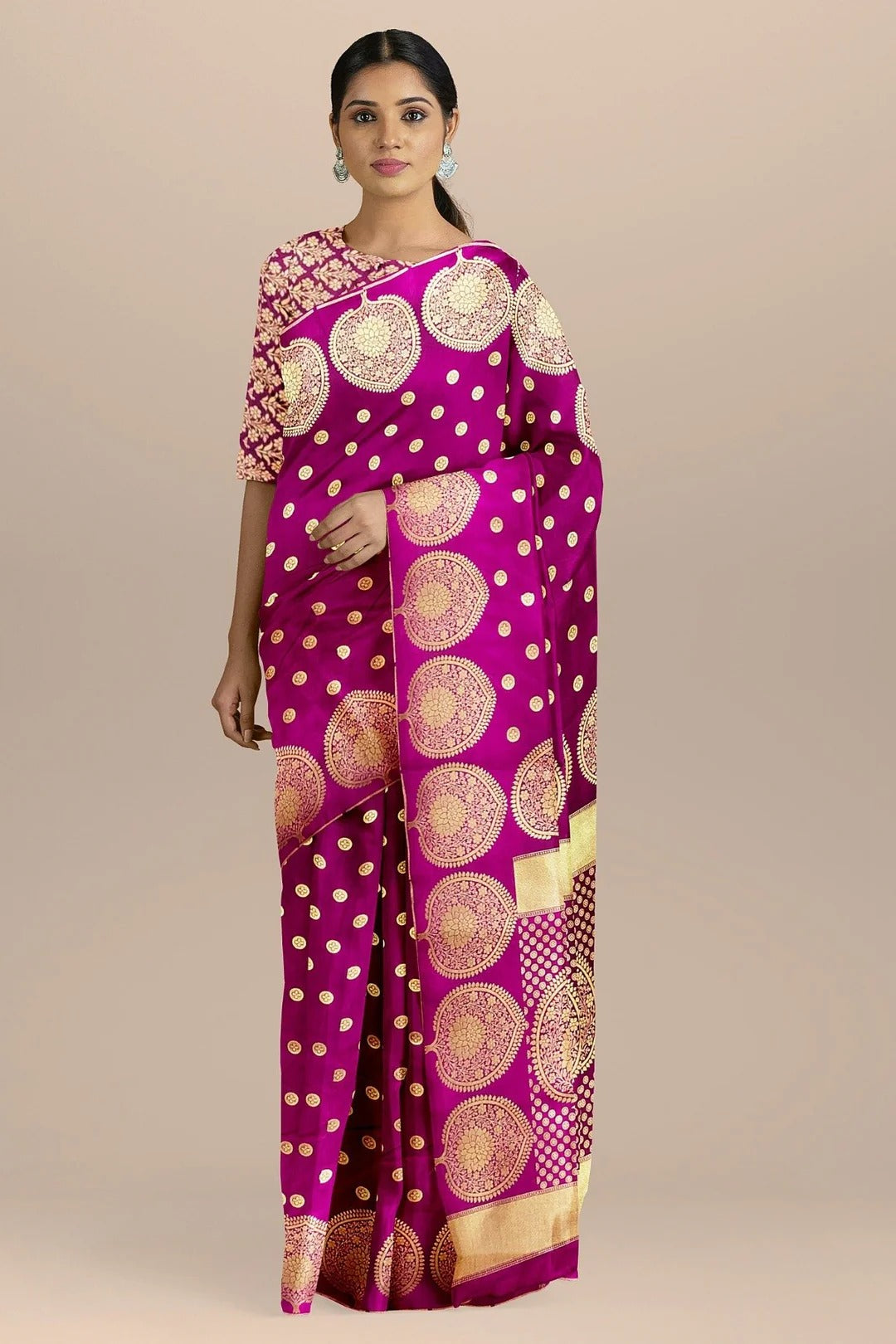 Wedding Wear Voilet Color Banarasi Saree With Heavy pallu